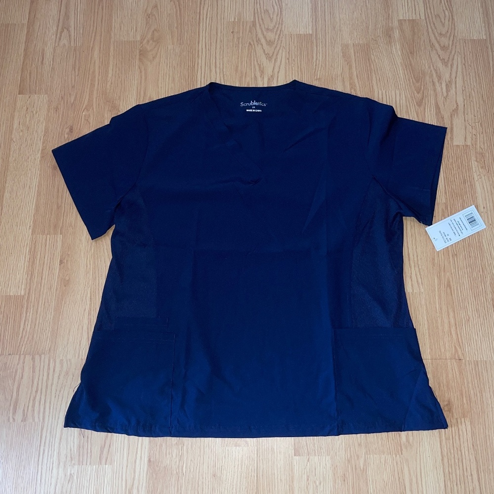 NWT Scrubletics Navy Blue Short Sleeve Wrinkle Resistant Sporty Soft Top Size 2X